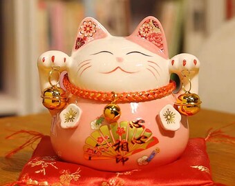 Banque de pièces en céramique Fortune Cat de 4,5 pouces | Cadeau de réchauffement de la maison | Cadeau d’ouverture d’une nouvelle boutique | Décoration de la maison | Bénédiction et bonne chance