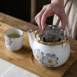 Large Handmade Oriental Ceramic Flower Design Tea Set Teapot Tea Cups House Warming Gifts Kungfu Tea Tea Art image 4