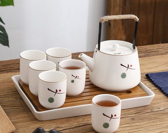 Handmade Japanese Design Tea Set | Oriental Teapot Tea Cups | House Warming Gifts | Tea Art | Kungfu Tea | Large Size