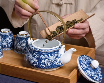 Oriental Flower Pattern Ceramic Tea Set | Teapot Tea Cups | House Warming Gifts | Kungfu Tea | Tea Art