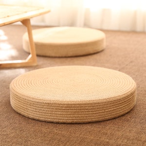 Japanese Round Straw Weaved Cushion Seat | Floor Pillow | Japanese Futon | Oriental Decoration | Thick Tatami Seat