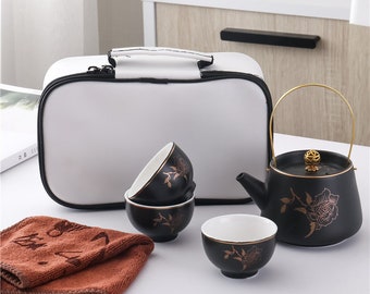 Oriental Ceramic Travel Tea Set | House Warming Gifts | Kungfu Tea | Tea Art | Travel with Tea | Chinese Japanese Tea