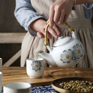 Large Handmade Oriental Ceramic Flower Design Tea Set Teapot Tea Cups House Warming Gifts Kungfu Tea Tea Art image 3