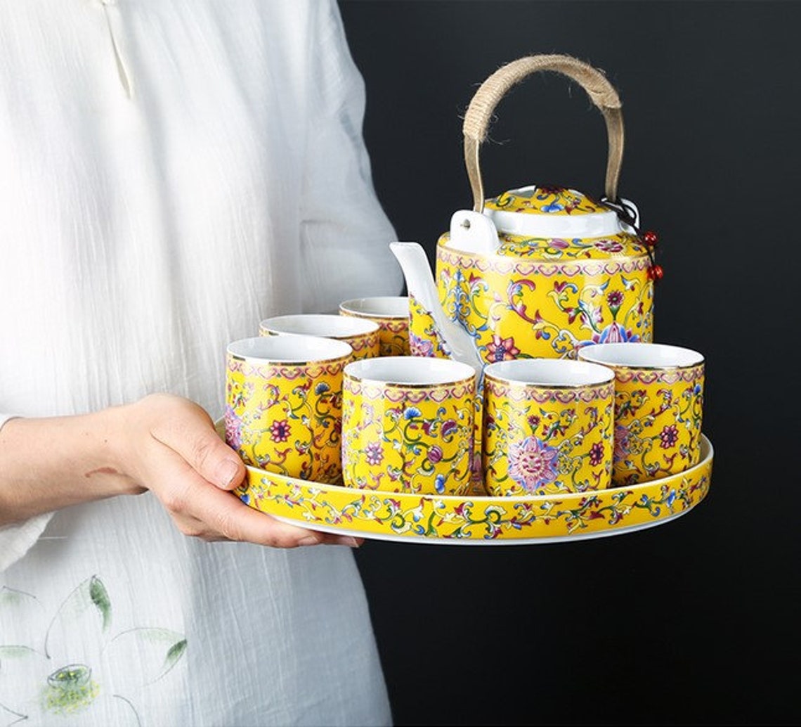 Handpainted Oriental Flower Tea Set House Warming Gifts Etsy