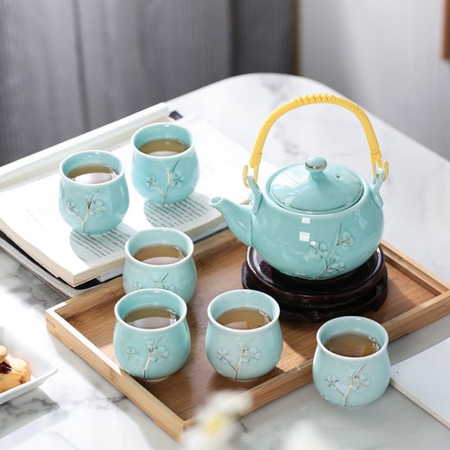 Oriental Plum Blossom Flower Ceramic Tea Set | Teapot Tea Cups | House Warming shops Gifts | Kungfu Tea | Tea Art