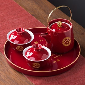 Oriental Wedding Ceramic Tea Set | Red Teapot Tea Cups | Wedding Ceremony