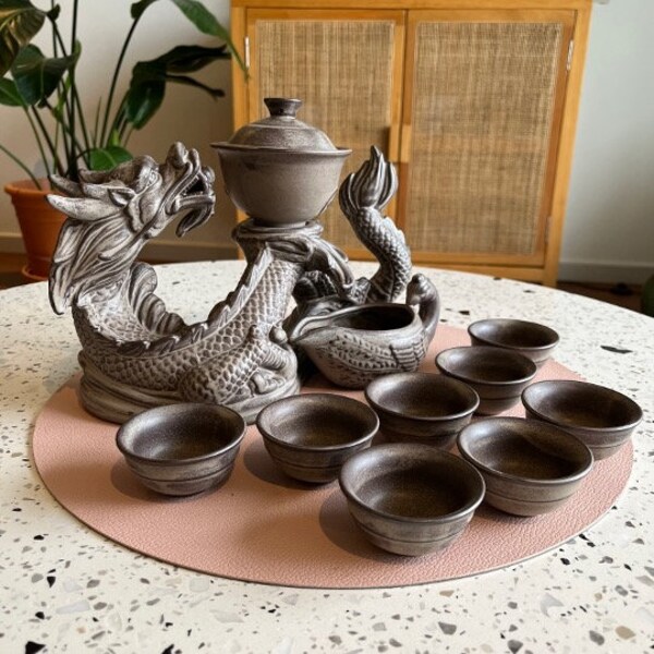 Oriental Dragon Brown Ceramic Tea Set | Gaiwan Tea Cups | Kungfu Tea | Tea Art | Gift for him and her | Antique Tea Set | Japanese Tea Set