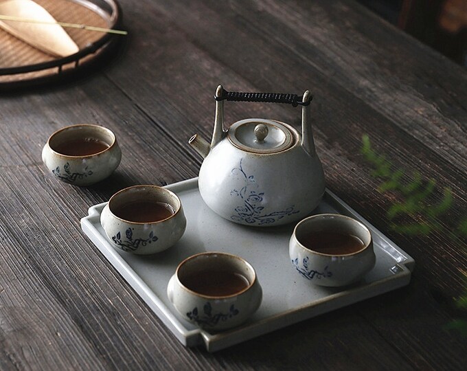 Oriental Japanese Vintage Flower Ceramic Tea Set | Teapot Tea Cups | House Warming Gifts | Kungfu Tea | Tea Art