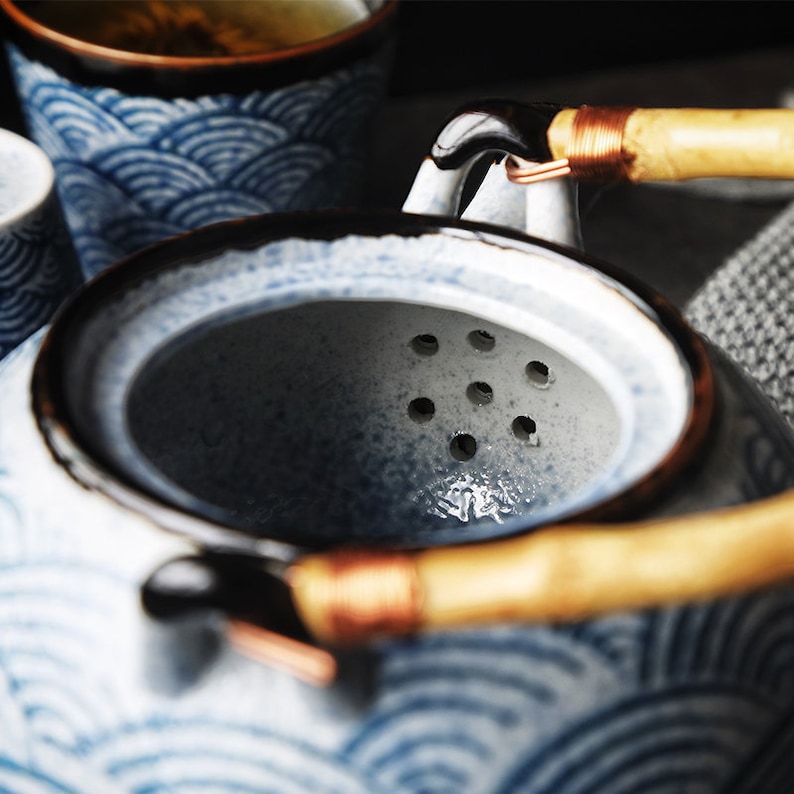 Orientalisches japanisches Blue Wave Tee-Set Teekanne Teetassen Einweihungsgeschenke Kungfu-Tee Teekunst Bild 6
