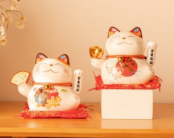 Bras ondulant en céramique de 5 pouces Fortune Cat | Cadeau pour pendaison de crémaillère | Cadeau d'ouverture de nouvelle boutique | Décoration d'intérieur | Bénédiction et bonne chance