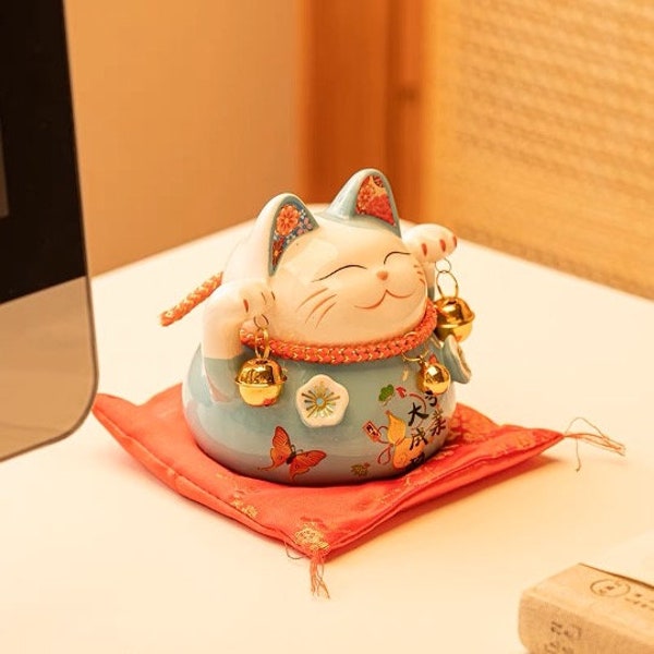 6.5 inches Ceramic Fortune Cat Coin Bank | House Warming Gift | New Shop Opening Gift | Home Decoration | Blessing and Good Luck