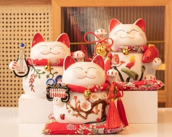 Tirelire en céramique Fortune Cat de 11 po. | Cadeau pour pendaison de crémaillère | Cadeau d'ouverture de nouvelle boutique | Décoration d'intérieur | Bénédiction et bonne chance