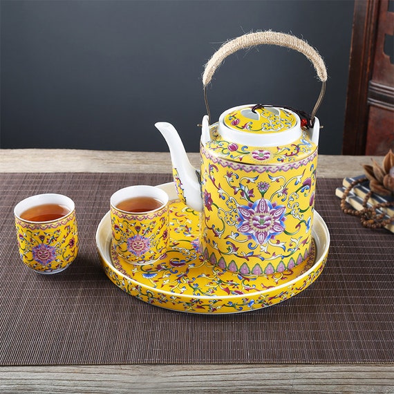 Ceramic Mini Kungfu Tea Set,Japanese Tea Set, Porcelain Tea  Set With 1 Teapot Set, 4 Tea Cups,Asian Tea Set For Tea Lover/Women/Men  (Color : Black B): Tea Sets