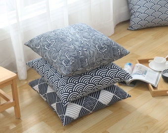 Japanese Blue Wave Cuddle Pillow  | Throw Pillow | Sofa Pillow | Oriental Decoration | Cushion Seat | Natural Plant Dye Color