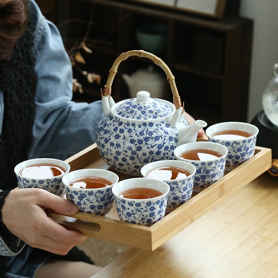 Handmade Oriental Flower Pattern Ceramic Tea Set Teapot Tea Cups