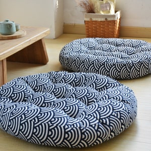Japanese Blue Wave Cushion Seat Floor Pillow Japanese Futon Oriental Decoration Thick Tatami Seat Natural Plant Dye Color zdjęcie 1