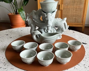 Oriental Dragon Design Ceramic Tea Set | Gaiwan Tea Cups | Kungfu Tea | Tea Art | Gift for him and her | Antique Tea Set | Japanese Tea Set