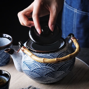 Orientalisches japanisches Blue Wave Tee-Set Teekanne Teetassen Einweihungsgeschenke Kungfu-Tee Teekunst Bild 4
