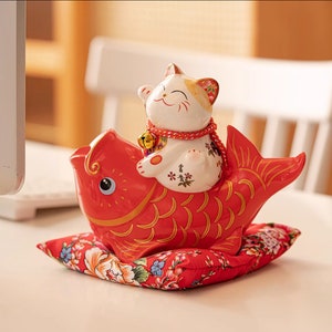 Special KOI Fish Fortune Cat Coin Bank | House Warming Gift | New Shop Opening Gift | Home Decoration | Blessing and Good Luck