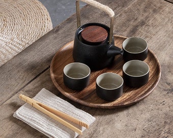 Juego de té negro de cerámica minimalista de estilo japonés / Tazas de té de tetera / Regalos de inauguración de la casa / Té Kungfu / Arte del té / Té chino