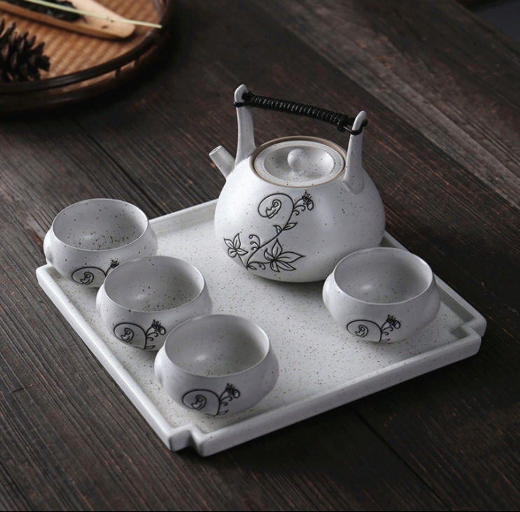 Oriental Japanese Vintage Flower Ceramic Tea Set Teapot Tea Etsy