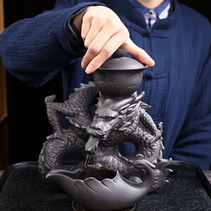 Oriental Dragon Design Purple Clay Tea Set Tureen Tea Cups Kungfu Tea Tea Art Gift for him and her Antique Tea Set image 3