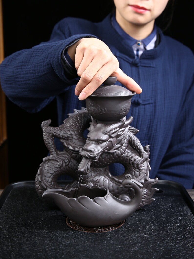 Oriental Dragon Design Purple Clay Tea Set Tureen Tea Cups Kungfu Tea Tea Art Gift for him and her Antique Tea Set image 3