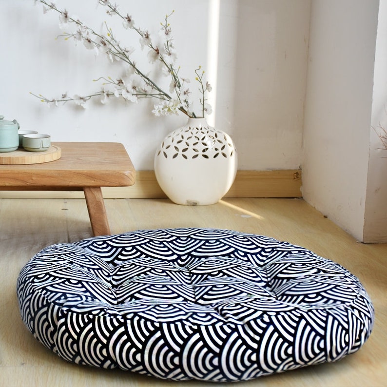 Japanese Blue Wave Cushion Seat Floor Pillow Japanese Futon Oriental Decoration Thick Tatami Seat Natural Plant Dye Color zdjęcie 2