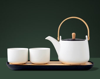 Juego de té de diseño minimalista japonés / Tazas de té de tetera minimalistas / Regalos de calentamiento de la casa / Arte del té