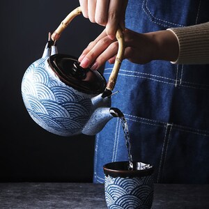 Orientalisches japanisches Blue Wave Tee-Set Teekanne Teetassen Einweihungsgeschenke Kungfu-Tee Teekunst Bild 3
