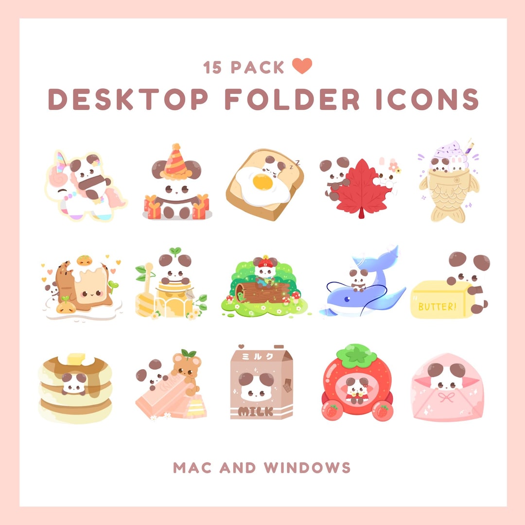 15 Desktop Folder Icons Pack | Cute Panda and Bunny Icons | Aesthetic ...