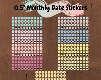 12 Month Small 0.5" Date Printable Planner Stickers for Planner and Bullet Journaling