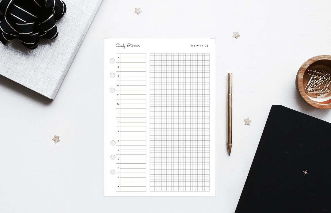 Half Letter Printable Undated Daily Planner Insert - Schedule and Grid ...