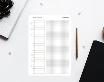 Taille personnelle Imprimable Non daté Daily Planner Insert - Section Notes de planification et de grille - DO1P