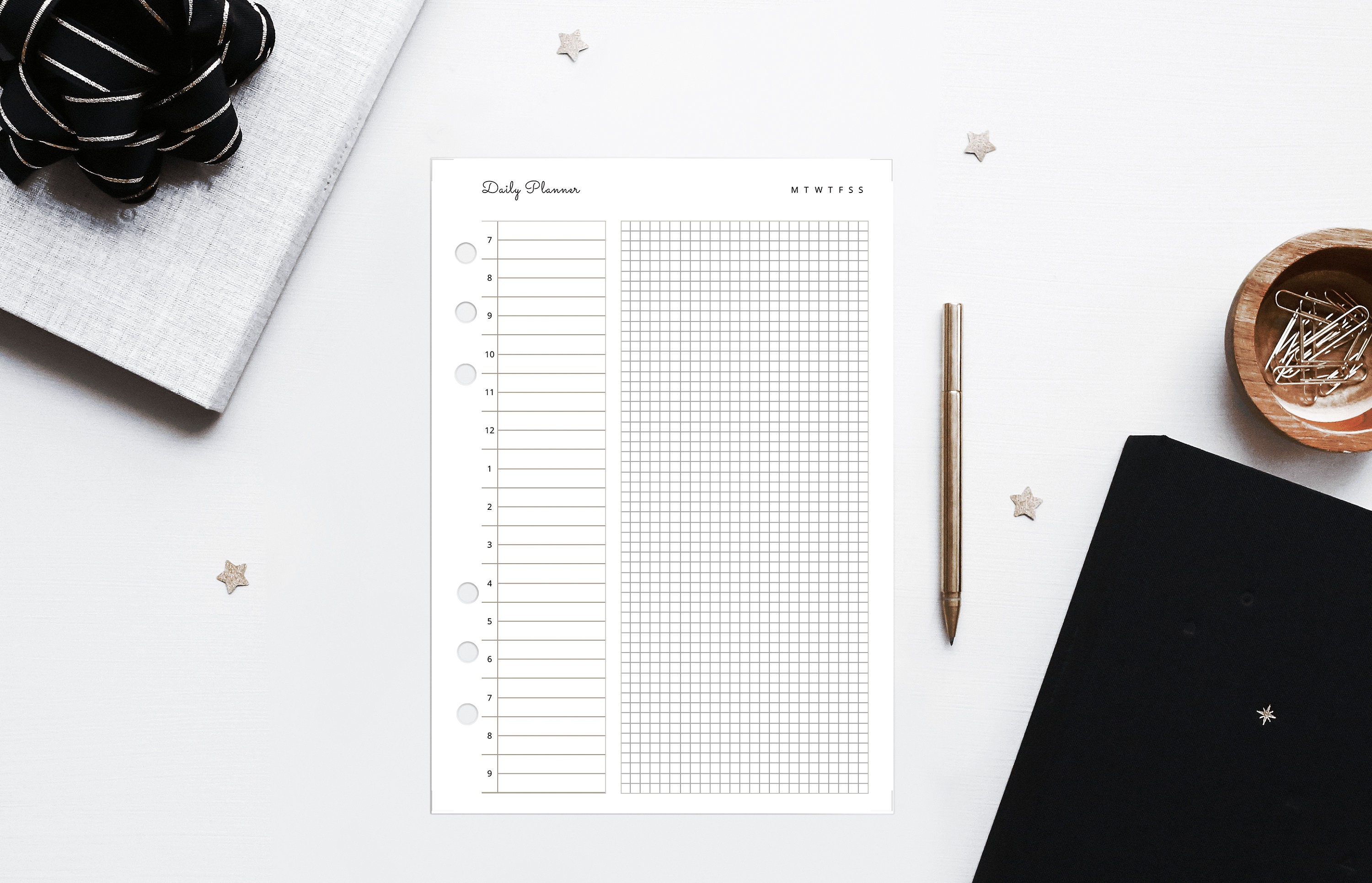 Half Letter Printable Undated Daily Planner Insert - Schedule and Grid ...