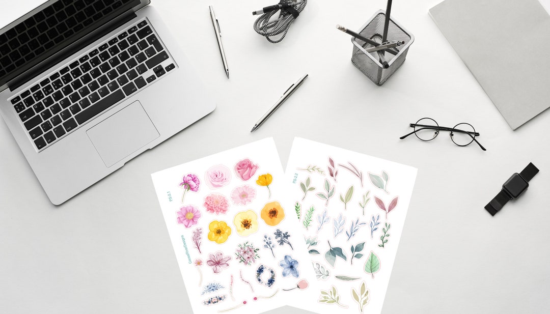 Watercolor Flowers and Leaves Printable Stickers for Planner or Bullet ...