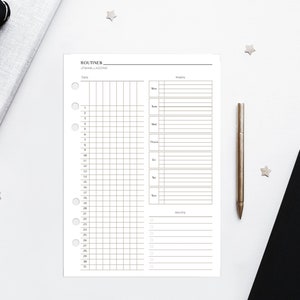 May include: A printable planner page with a grid for tracking daily routines and a section for to-do lists. The page is titled "ROUTINES" and has a section for "Date" and "Tasks".