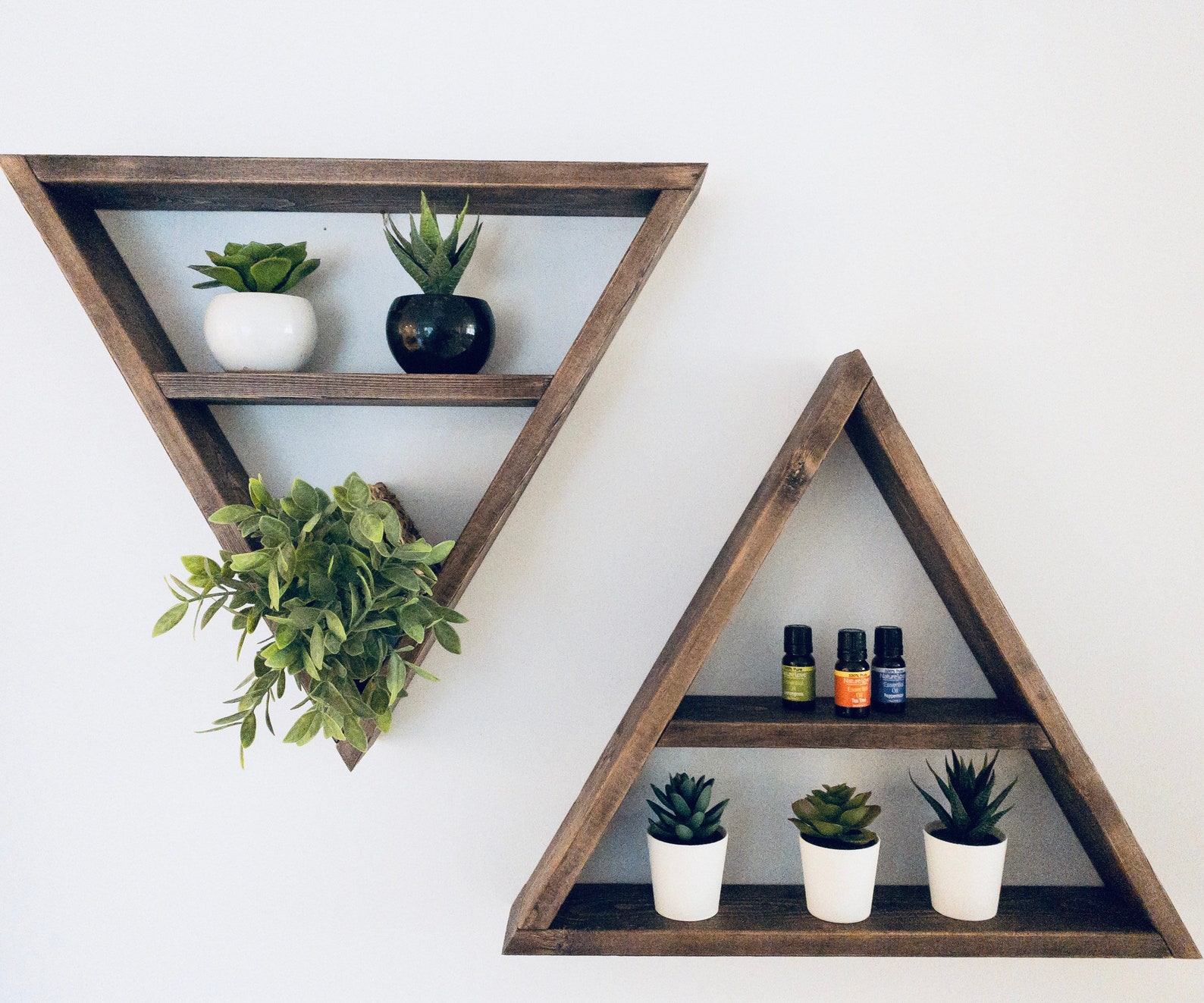Set of 2 Triangle Wood Shelves with Middle Shelf Etsy