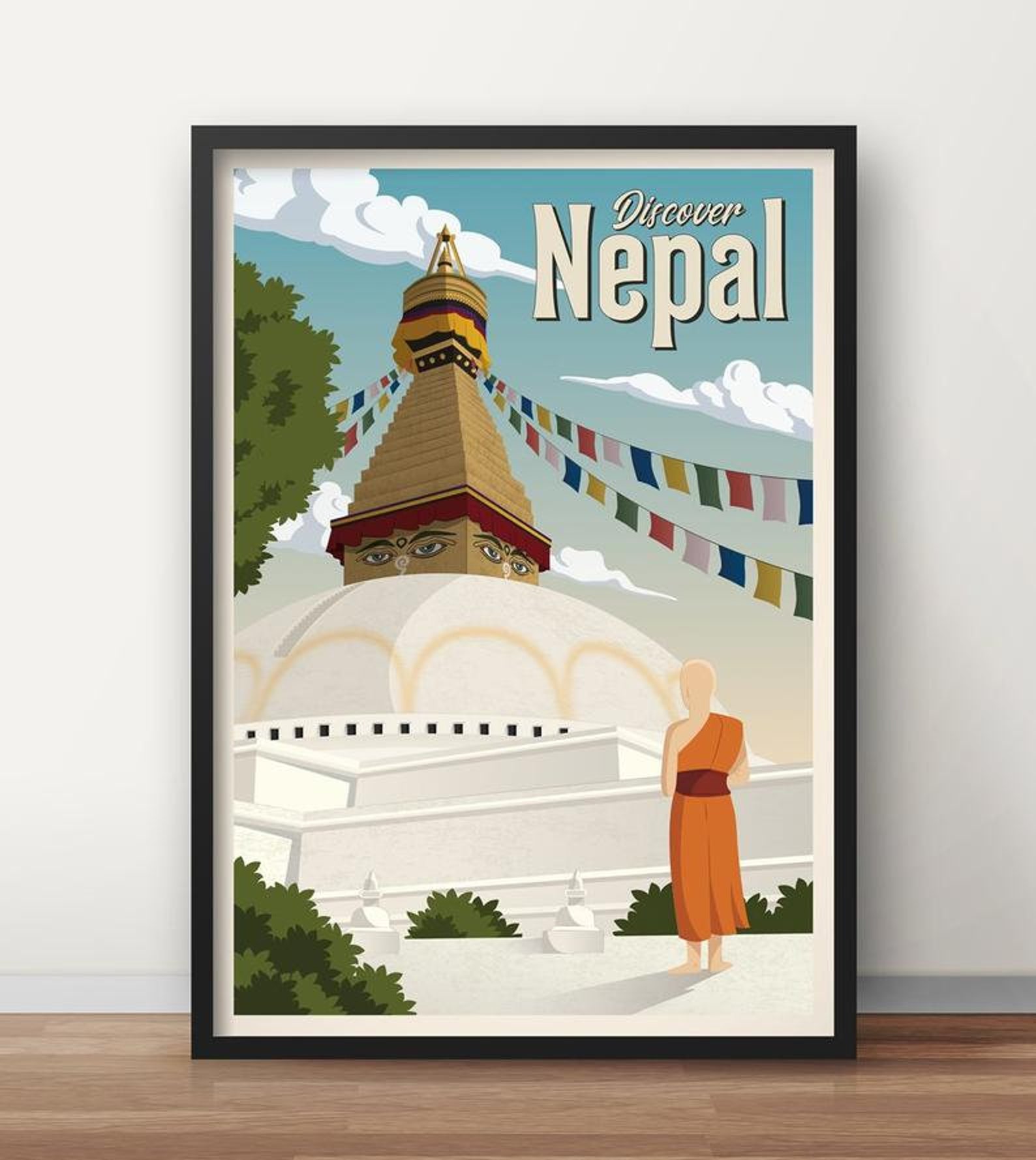 Nepal Vintage Travel Poster Nepal Travel Poster Katmandu Etsy