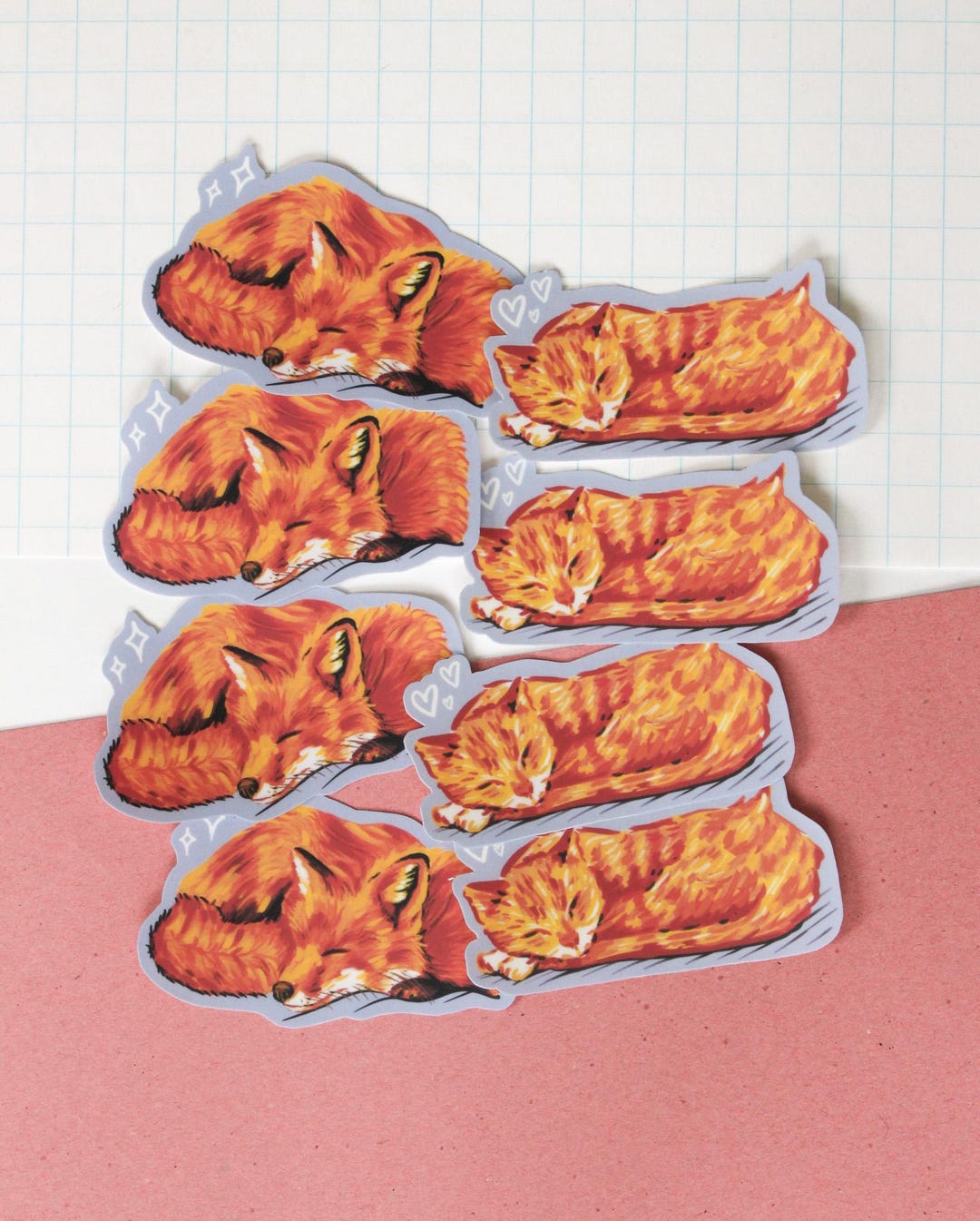 Sleeping Fox and Cat Sticker | Cute Matt Animal Sticker - Etsy