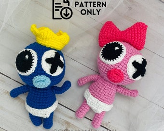 PDF Pattern | Baby Blue and Sister (from Roblox Rainbow Friends) | Crochet Amigurumi dolls, Crocheting Toys, Gift Ideas for Kid
