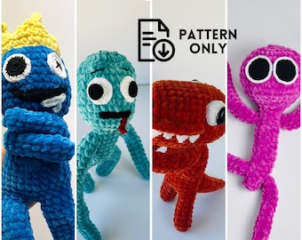 PDF Pattern - Crochet stuffed dolls toys - Bundle set 4 Roblox Rainbow Friends (Blue, Green, Orange, Purple)