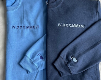 Couples Custom Embroidered Roman Numeral Plus Size Sweatshirt Personalized Gift Date and Initial Engagements Anniversary Bachelorette Shirt