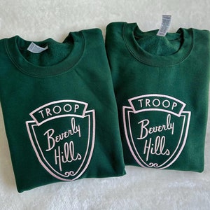 Beverly Hills Embroidered Green Pink Vintage Cozy Ladies Sweatshirt Cute Designer Style Cotton Shirt