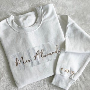 Wifey Bride Custom Embroidered Sweatshirt  | Mrs New Wife Gifts for Bride to Be Personalized T Shirt Engagement Gift for Bridal Shower Gift