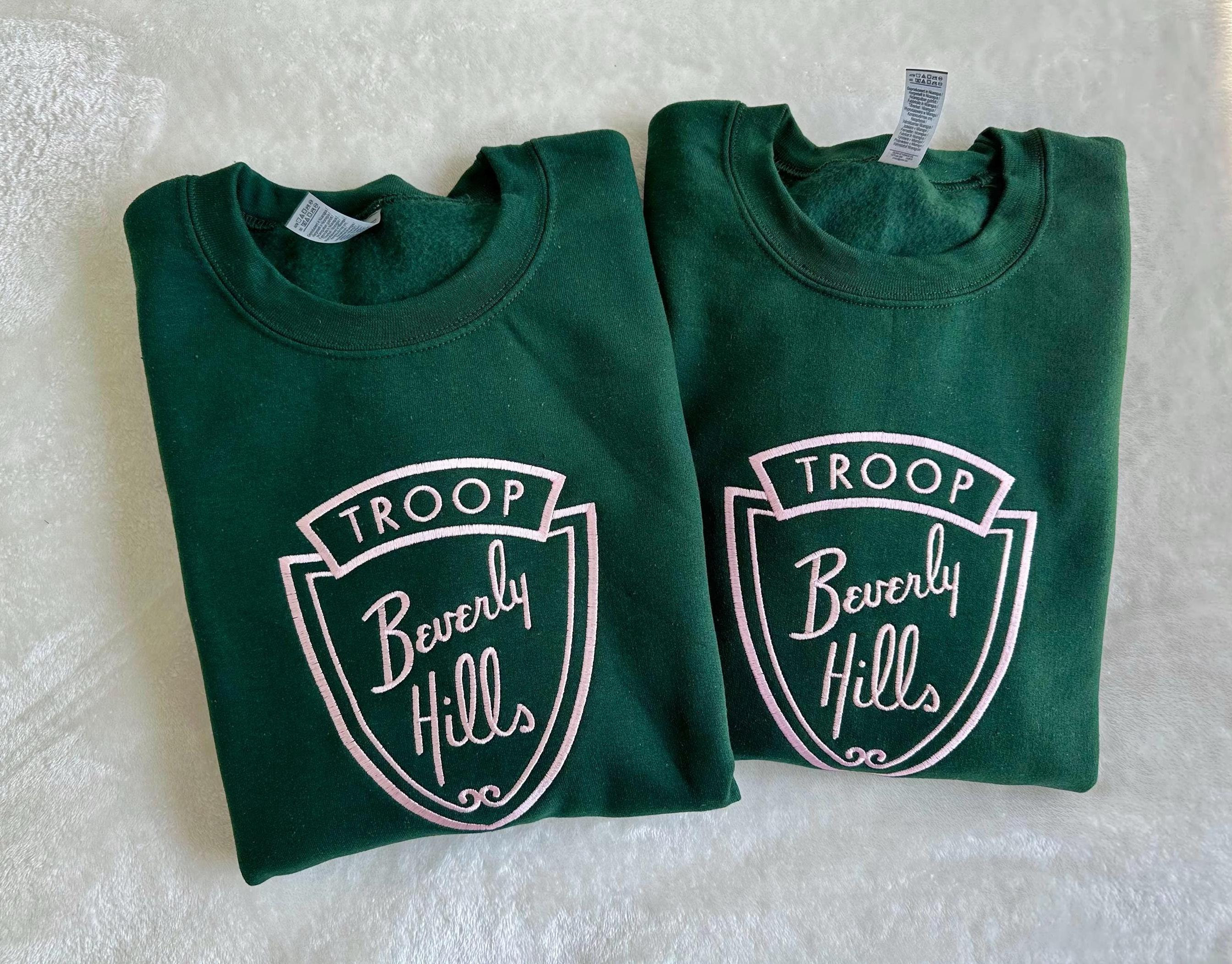 Beverly Hills Embroidered Green Pink Vintage Cozy Ladies Sweatshirt Cute Designer Style Cotton Shirt