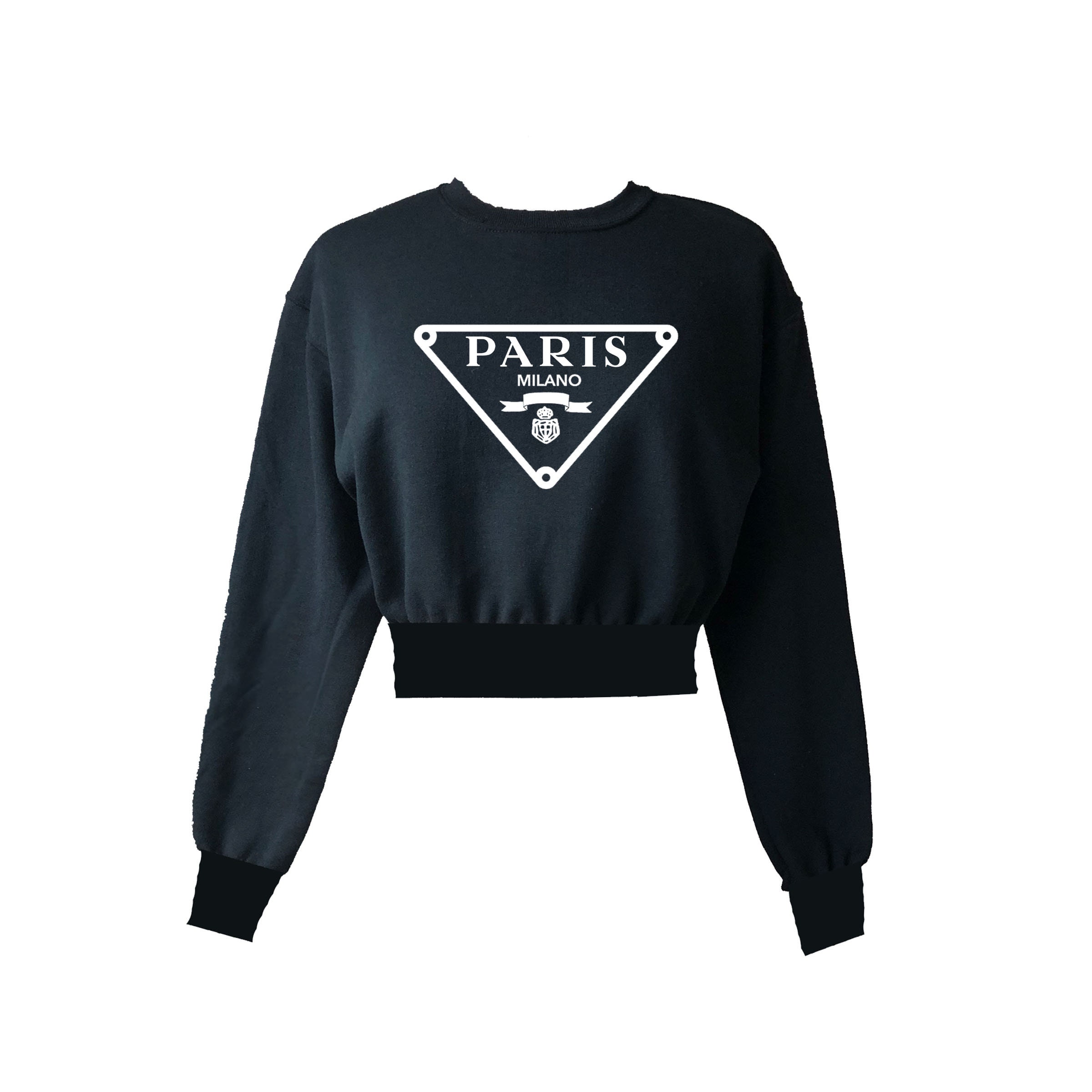 PARIS Black White Cropped Sweatshirt 