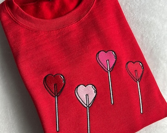 Lollipop Embroidered Valentines Sweatshirt V Day Sucker Love Gift Shirt