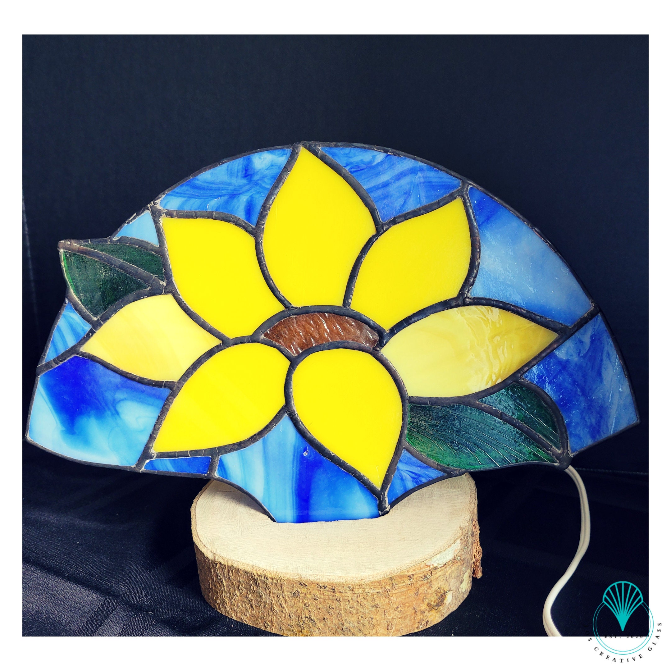 Sunflower Stained Glass Fan Lamp Table Top Decorations Etsy