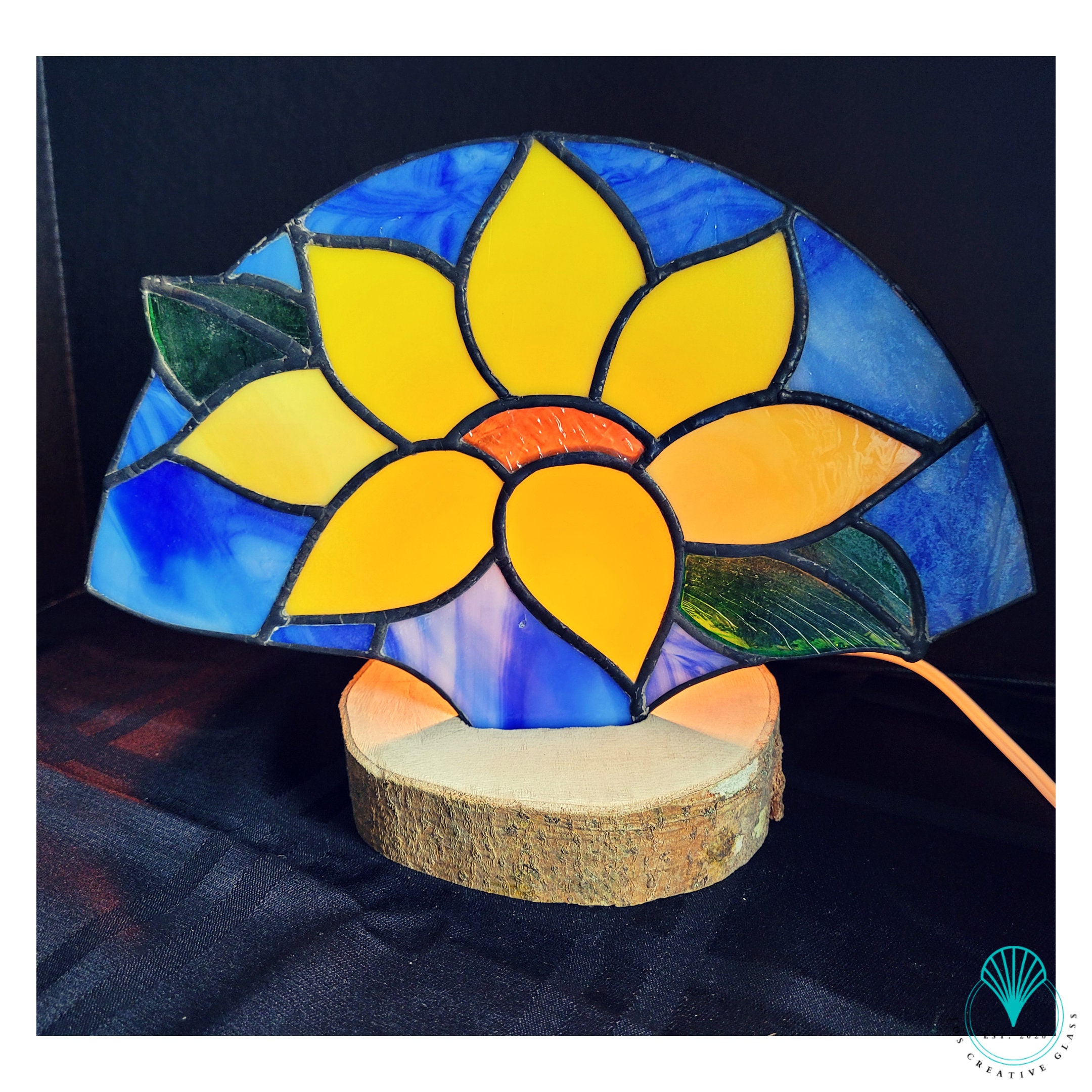 Sunflower Stained Glass Fan Lamp Table Top Decorations Etsy